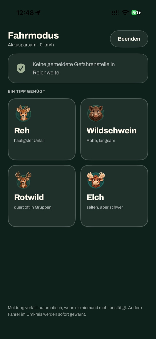 Fahrmodus mit vier großen Schnellmeldungen